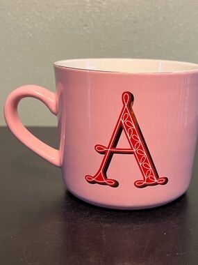OPALHOUSE Letter A Monogram Initial Pink and Metallic Gold Ceramic Coffee Mug